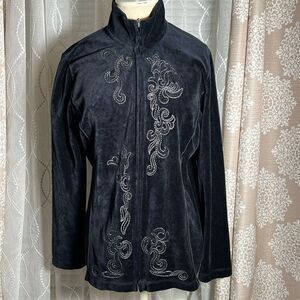 🔥 Vintage Hot Cotton Velour Zip-Up Jacket – Embroidered Detail – Size M